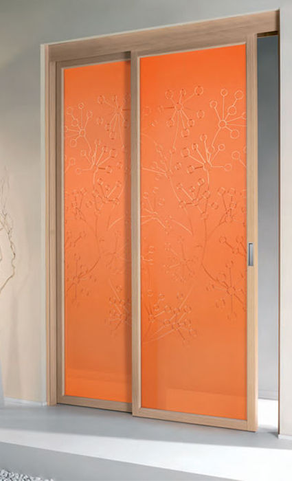 FLAT F1 ROVERE SBIANCATO, GLASS BLUES — ARANCIO MANDARINO, DECOR VICKY